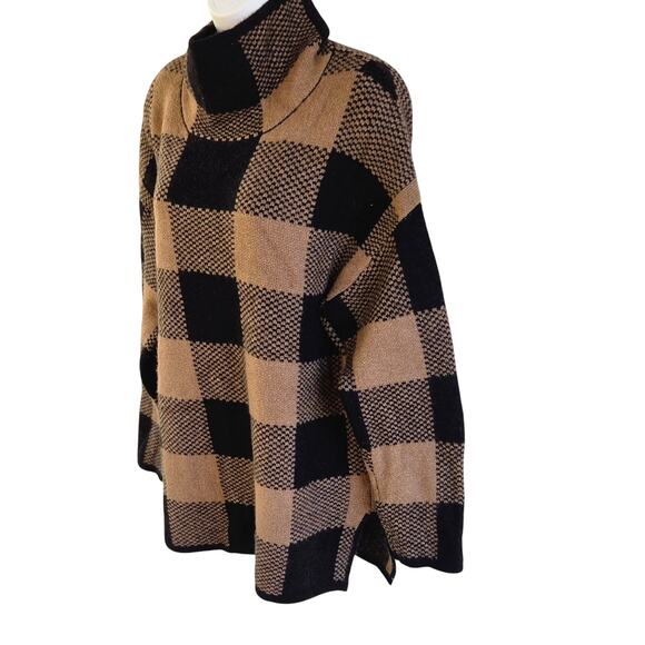Tahari Camel Black Buffalo Check Wool Blend Turtleneck Tunic L - Picture 7 of 10